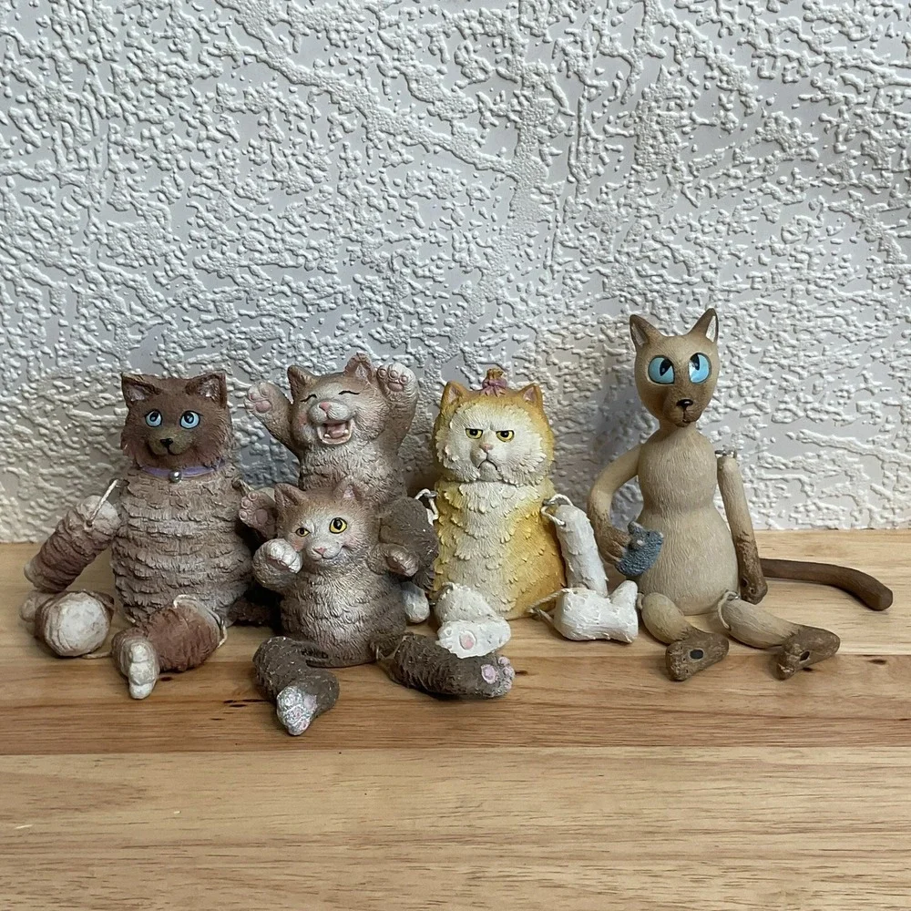 Funny Cats Figurines Lot Of 4 Shelf Sitters 2004, Dangling Arms Legs Tail Resin*